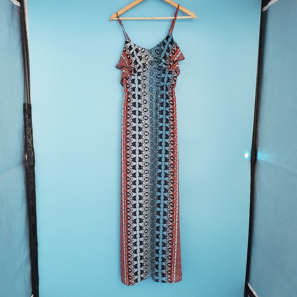 INC International Concepts Red and Blue Printed Maxi Dress